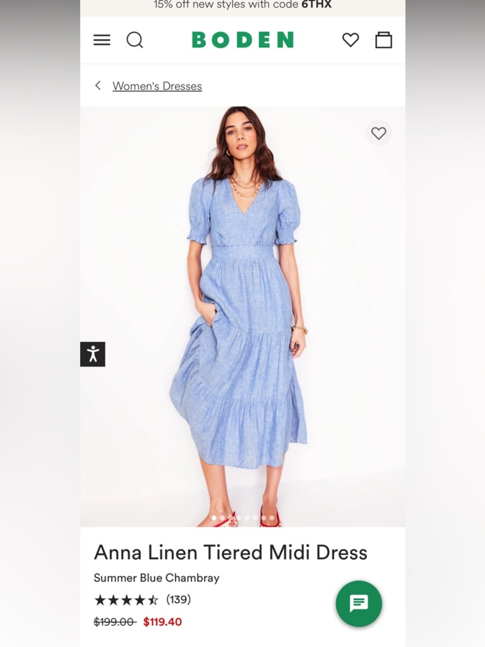 Boden Anna Linen Tiered Midi Dress